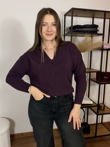 Sweter Polo z dekoltem w serek śliwkowy UNI