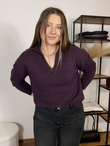 Sweter Polo z dekoltem w serek śliwkowy UNI
