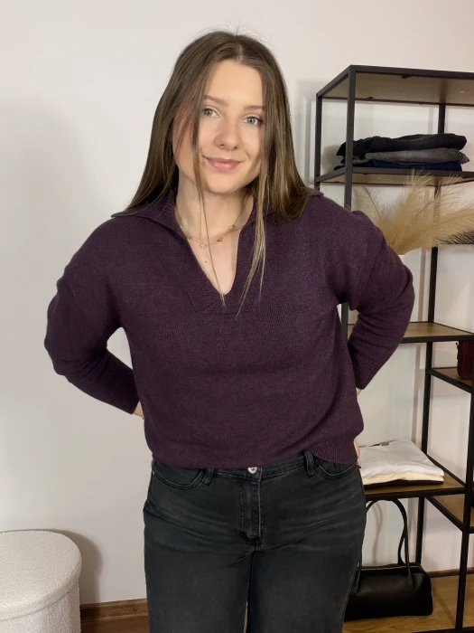 Sweter Polo z dekoltem w serek śliwkowy UNI