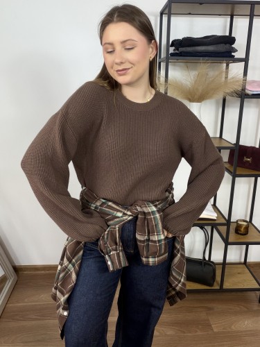 Sweter Lena oversize z szerokimi rękawami brązowy UNI