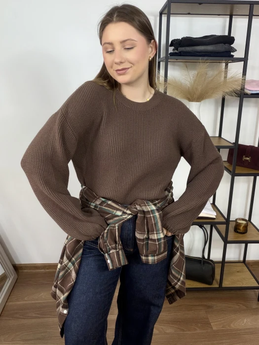 Sweter Lena oversize z szerokimi rękawami brązowy UNI