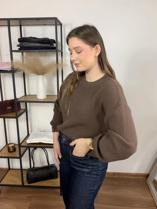 Sweter Lena oversize z szerokimi rękawami brązowy UNI