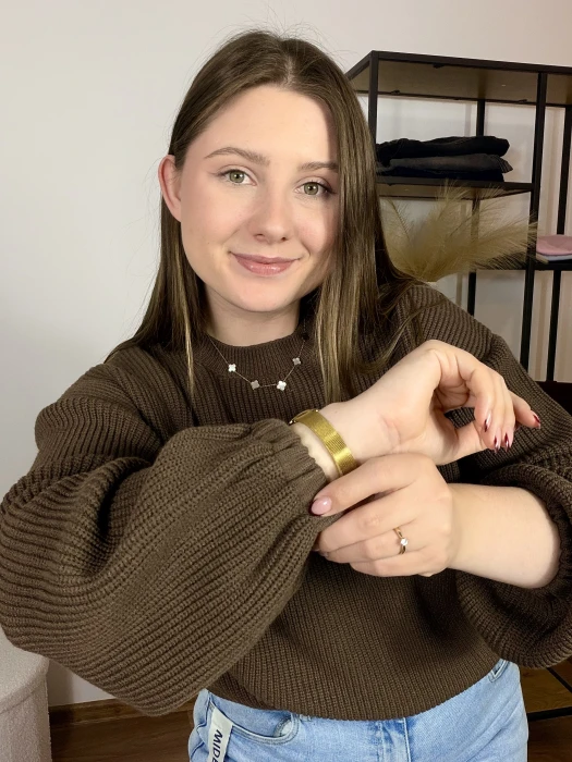 Sweter Lena oversize z szerokimi rękawami brązowy UNI
