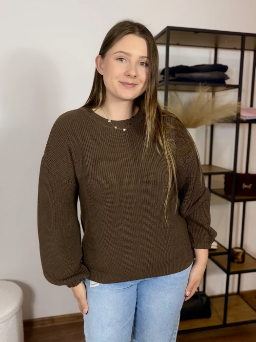 Sweter Lena oversize z szerokimi rękawami brązowy UNI