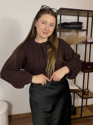 Kardigan Pamela zapinany na guziki brązowy UNI