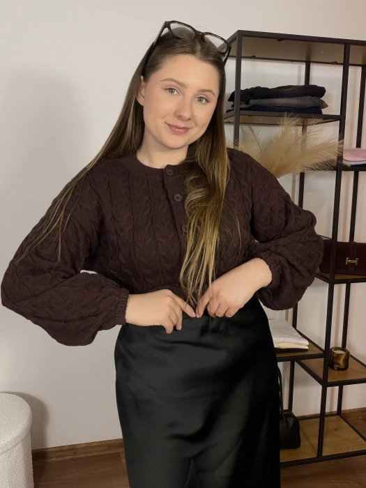 Kardigan Pamela zapinany na guziki brązowy UNI