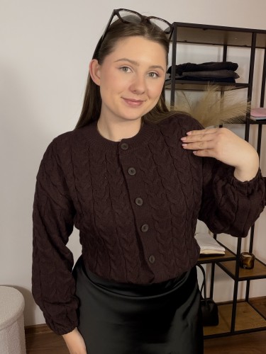 Kardigan Pamela zapinany na guziki brązowy UNI