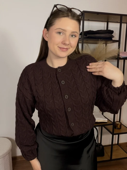 Kardigan Pamela zapinany na guziki brązowy UNI