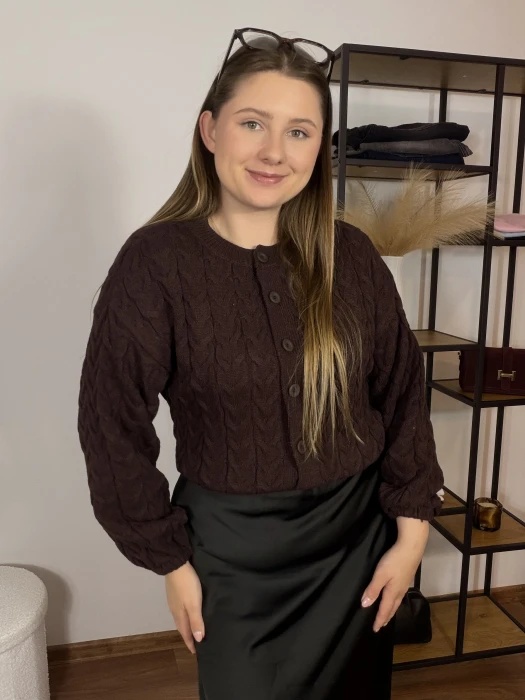 Kardigan Pamela zapinany na guziki brązowy UNI
