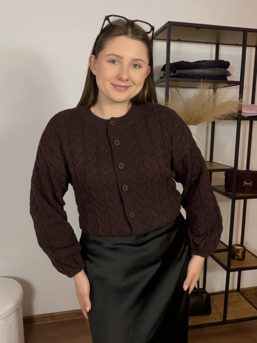 Kardigan Pamela zapinany na guziki brązowy UNI