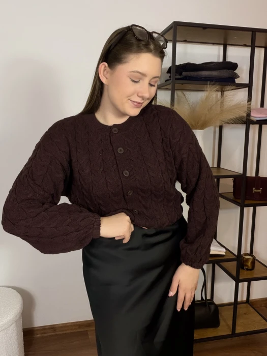 Kardigan Pamela zapinany na guziki brązowy UNI