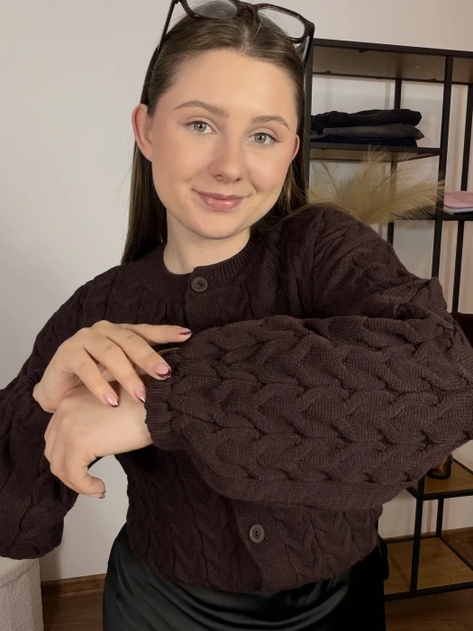 Kardigan Pamela zapinany na guziki brązowy UNI