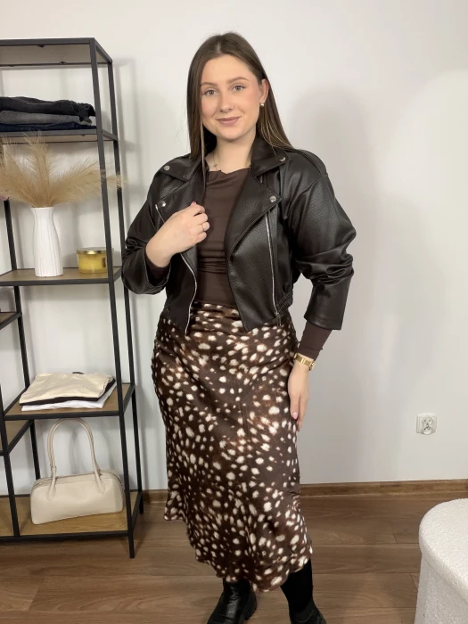 Spódnica Bambi wiskozowa midi brązowa UNI