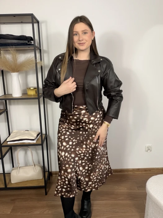 Spódnica Bambi wiskozowa midi brązowa UNI