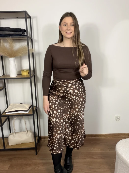 Spódnica Bambi wiskozowa midi brązowa UNI