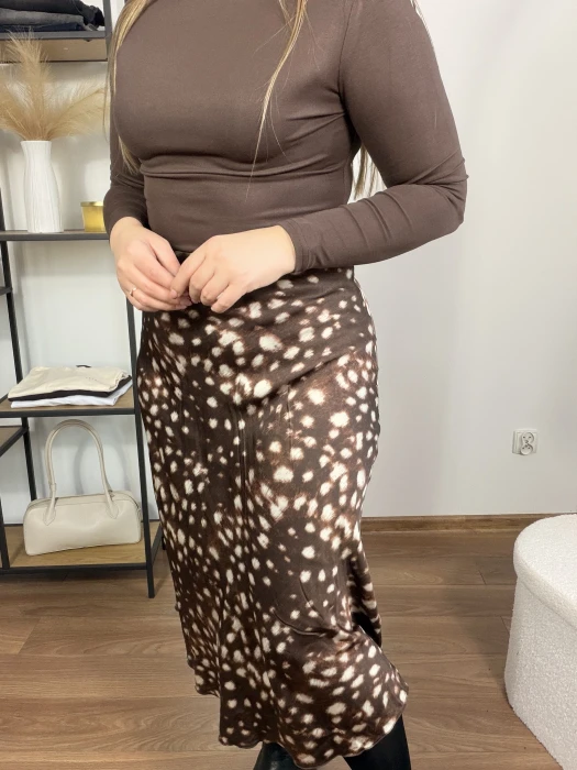 Spódnica Bambi wiskozowa midi brązowa UNI