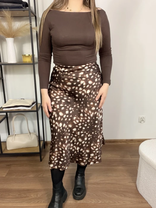 Spódnica Bambi wiskozowa midi brązowa UNI