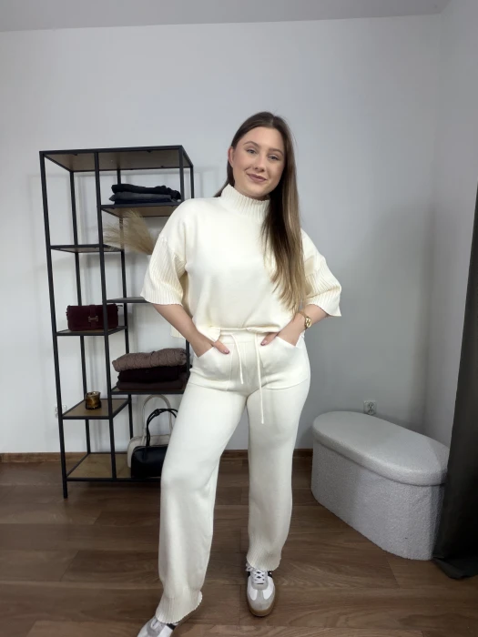 Komplet dzianinowy Floryda śmietankowy UNI