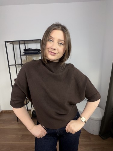 Sweter dzianinowy Jasmina brązowy rękaw 3/4 UNI