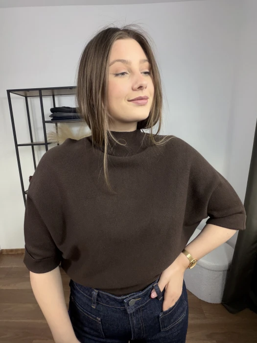 Sweter dzianinowy Jasmina brązowy rękaw 3/4 UNI