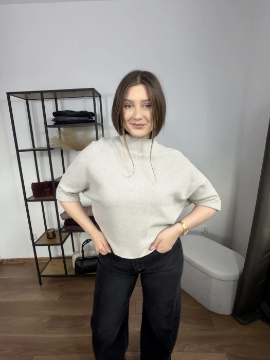 Sweter dzianinowy Jasmina beżowy rękaw 3/4 UNI