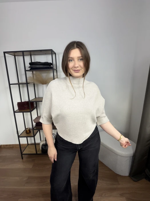 Sweter dzianinowy Jasmina beżowy rękaw 3/4 UNI