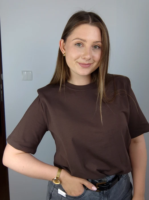 T-shirt damski bawełniany z poduszkami Bocca brązowy UNI