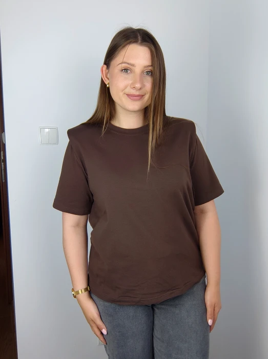 T-shirt damski bawełniany z poduszkami Bocca brązowy UNI