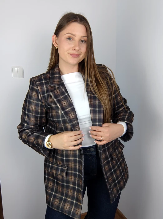 Marynarka Dafne brązowa krata UNI