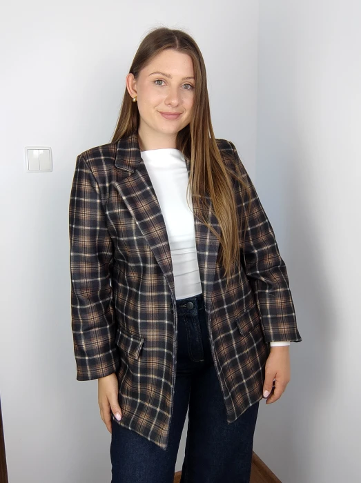 Marynarka Dafne brązowa krata UNI