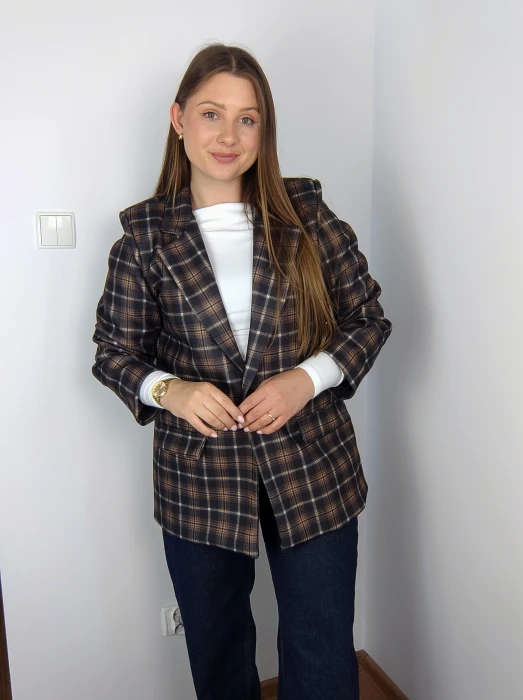 Marynarka Dafne brązowa krata UNI